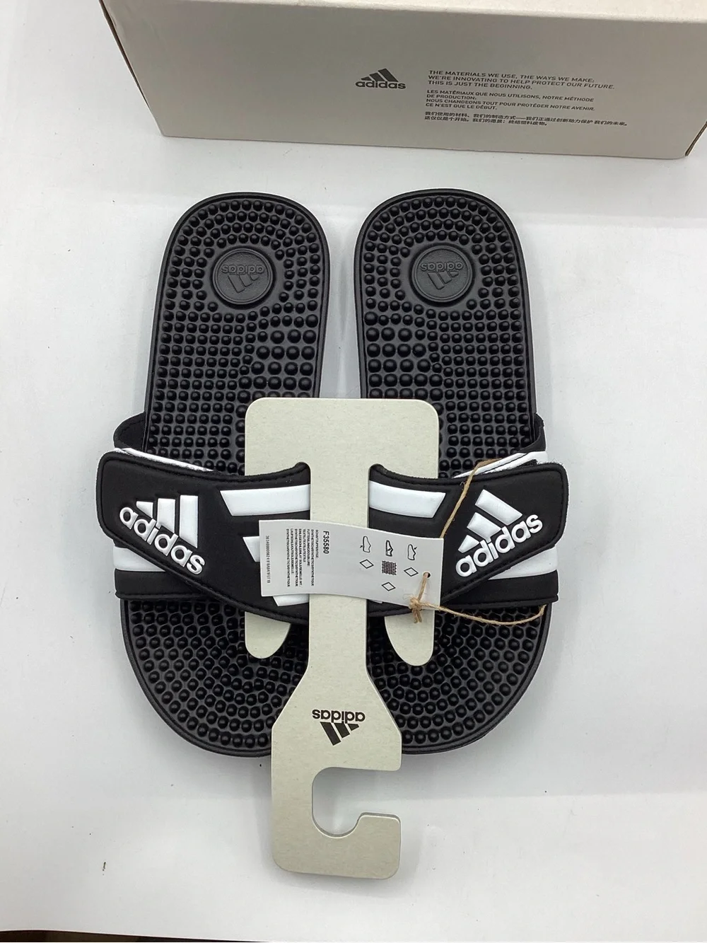Adidas Men’s Black Adissage Slide Sandals with White Stripes